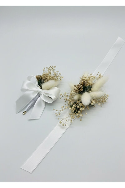 BTRENDY Damat Yaka Çiçeği Ve Gelin Bilekliği-Aksesuar Seti