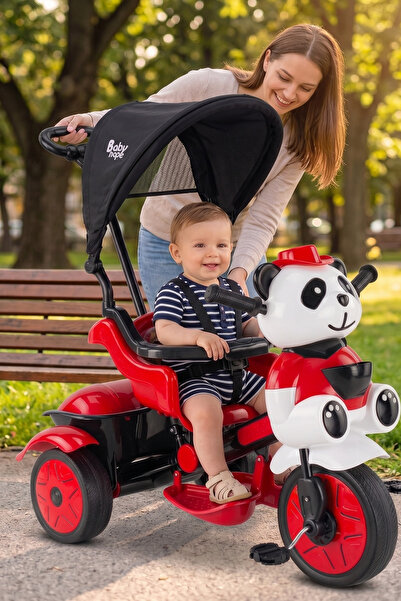 Bebeck 127 Little Panda İtmeli Üç Tekerlekli Bisiklet Ebeveyn Kontrollü Metal...