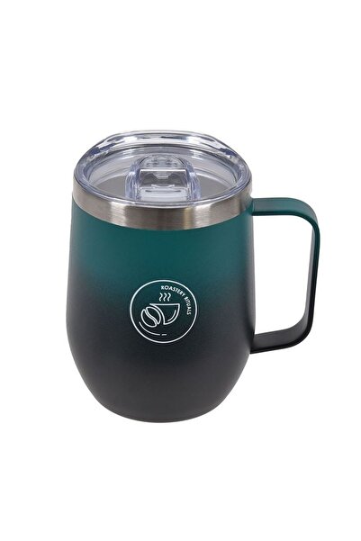 OEM Cană din oțel inoxidabil negru cu capac, 350 ml, design modern pentru caf...