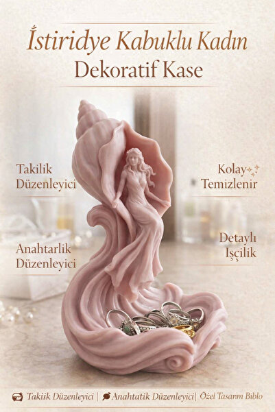 Karis ART İstiridye Kabuklu Kadın Dekoratif Kase | Takılık ve Anahtarlık Düze...