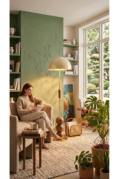 Vinner Krem Lambader Retro Tasarım Ahşap Detaylı Metal Gövdeli Modern Dekorat...