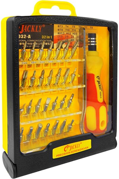 Jackly طقم مفكات JK6032-A 32 في 1 مع رؤوس متنوعة ومفكات، كما يشمل ملقط، باللو...