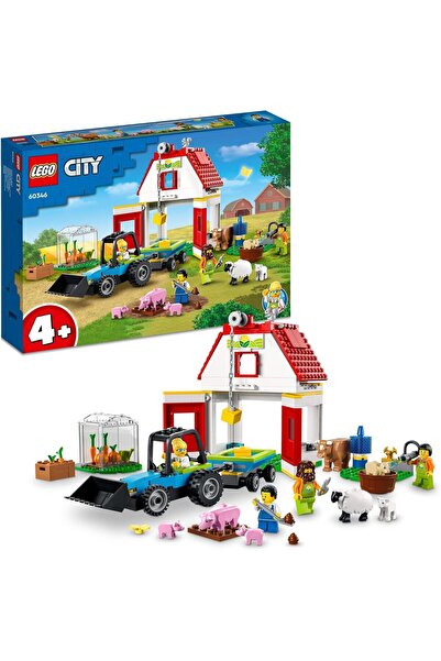 LEGO 60346 مجموعة ألعاب حظيرة المدينة وحيوانات المزرعة، تتضمن جرار وعربة، خرو...