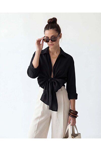 CKM MODA Damley pre-tied crop top - black
