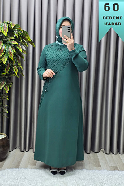 Elmas Tesettür Women's Clothing Plus Size Floral Stone Printed Crepe Fabric E...