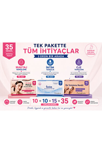 PUREGLEAM Kadın Bakım ve Seyahat Seti 35 Mendil (10 Makyaj + 10 İntim + 15 Oje Temizleme Mendili)
