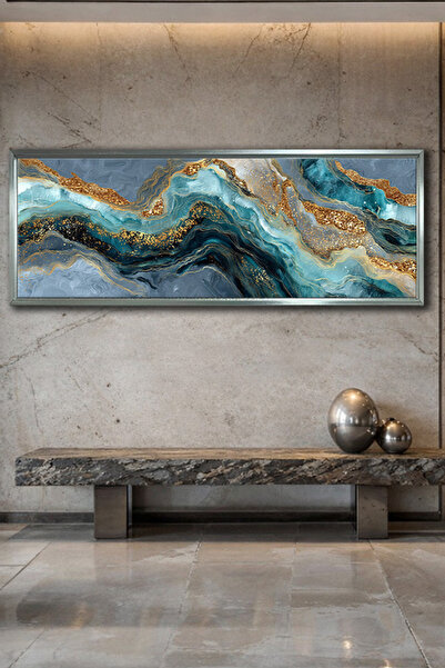 Meteor Galeri Meteor Gallery Art Modern Soyut Mavi, Turkuaz ve Altın Damarlı ...