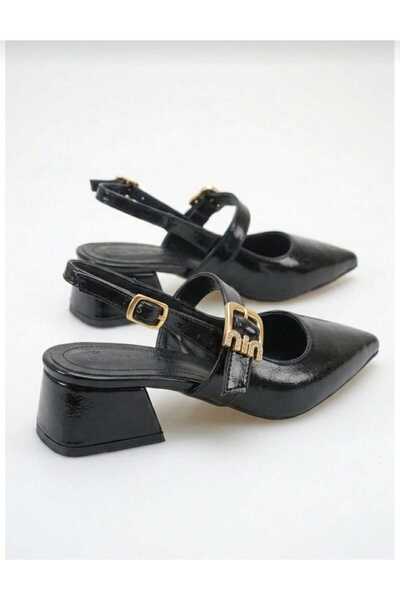 Harbee Fashion Stylish Women's Patent Leather Stone Buckle Detailed Low Block...