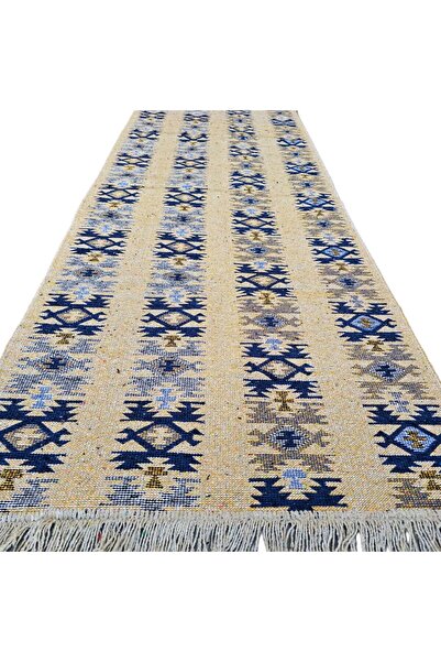 Kotonia Home Covor țesut - Decor tradițional, 60x150 cm, fundal albastru și n...