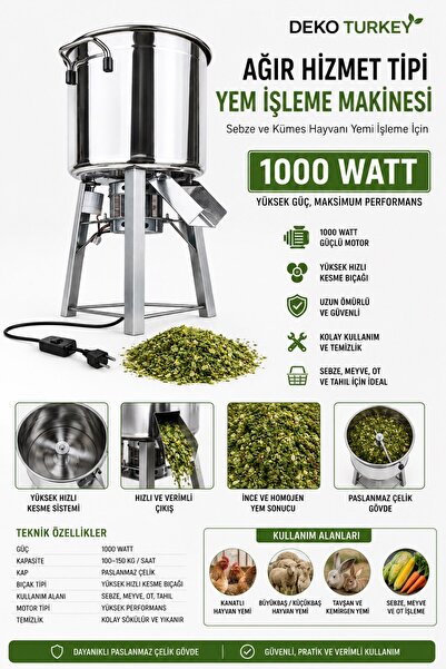 DEKO TURKEY Çok Amaçlı Yem Karma Parçalama Makinesi 1000W Kümes ve Çiftlik Ha...