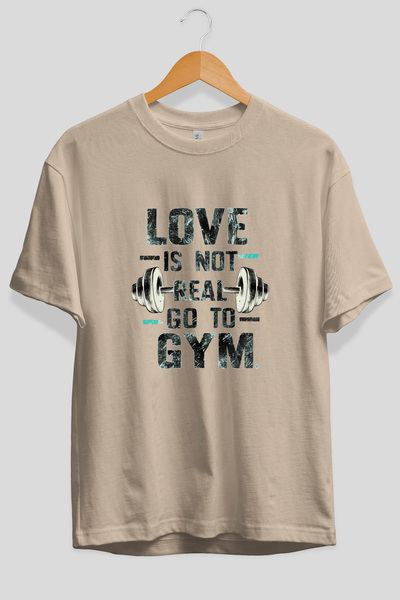 Ankhises Go to Gym Oversize μπλουζάκι με στάμπα μπροστά σε μπεζ χρώμα, 100% β...