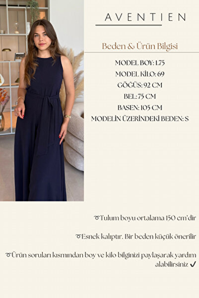 Aventien Stylish Navy Blue Jumpsuit with Belted Pockets