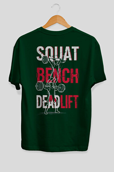 Ankhises Tricou verde cu imprimeu pe spate Squat Bench Deadlift 2, supradimen...