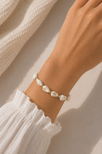 MakeWell Natural Sea Shell Beaded Bracelet – Adjustable Women's Bracelet with...