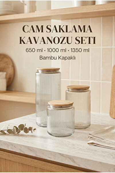Ev Modu Home 3'lü Cam Saklama Kavanozu Seti – Bambu Kapaklı 650 ml + 1000 ml ...