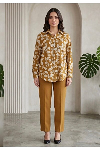 Generic Mustard Patterned Shirt and Trousers Two-Piece Set – Elegant and Mode...