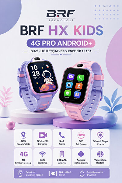 BRF TEKNOLOJİ BRF HX Kids 4G Pro+ Akıllı Çocuk Saati GPS Konum Takibi Görüntü...