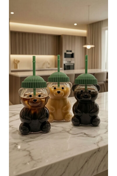 Mirolex Cute Teddy Bear Glass Tumbler 470ml with Straw & Lid | Reusable Drink...