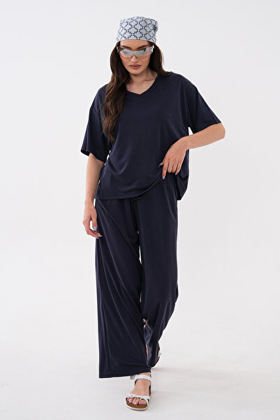 Mega Life V-Neck Pants Suit with Pique Modal Trim