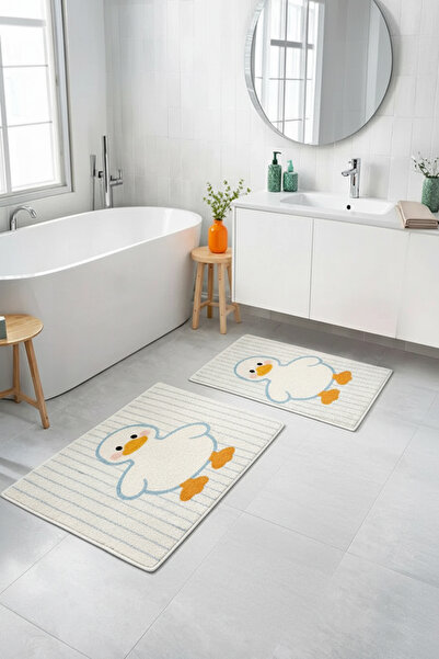 Dally Home Dijital Baskılı Kaymaz Yıkanabilir İkili Banyo Paspası Banyo Halıs...