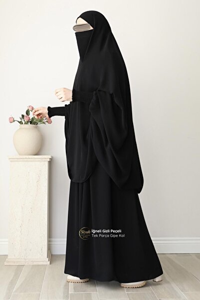 ASİLNUR Needle-Punched Hidden Veil One-Piece Gipe Sleeve Super Soft Crepe Bed...