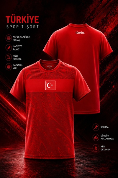 Nevahir Türkiye Temalı Kırmızı Spor Forma Unisex Taraftar Tişörtü