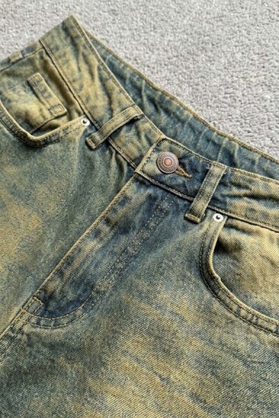 Köstebek Mavi Sarı Eksitme Düz Y2K unisex Baggy Şort