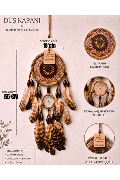 Home Hasır Kartal Tüyü Dreamcatcher Bohem Örgü Düş Kapanı
