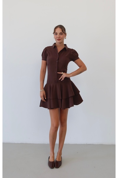 Myra Fashion Fırfırlı Katlı Gömlek Elbise Mini Boy Kısa Kol Klasik Yaka Boyda...