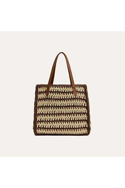 Mudo Women's Tan Color Striped Straw Bag
