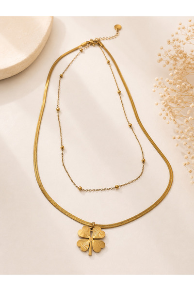 Archhazel Jewelery Clover Layered Steel Necklace