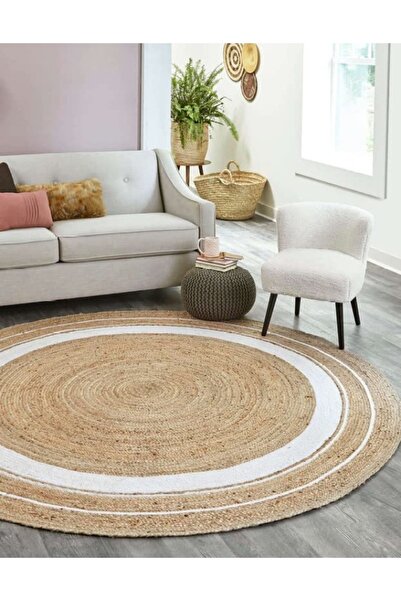 Handpicked Furniture Jute Pure Wool And Cotton Beige Round Carpet Ultra Soft ...