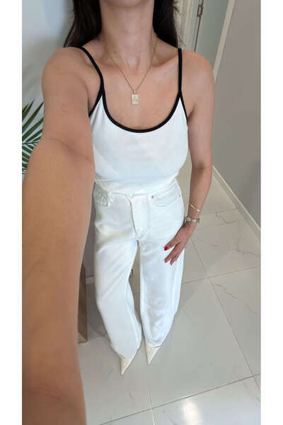 BİRCANÇİL Dlvin Adre Ecru Contrast Striped Strap Tank Top