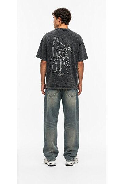 Respire Tricou Oversized Loyal cu aspect spălat, Negru