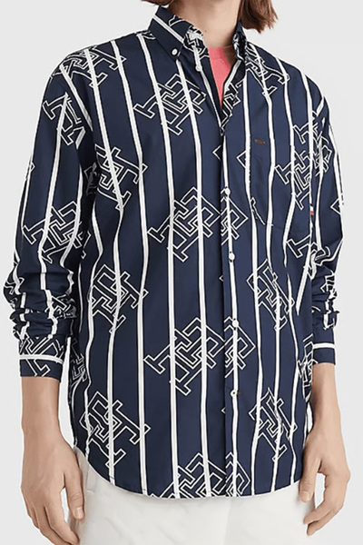 Tommy Hilfiger Mens Navy Blue Monogram Print Slim Fit Shirt