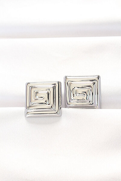 OGHAMAY Brass Silver Color Square Form Earrings