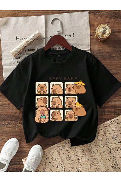 cc collection Παιδικό μπλουζάκι με στάμπα Capybara σε μαύρο χρώμα