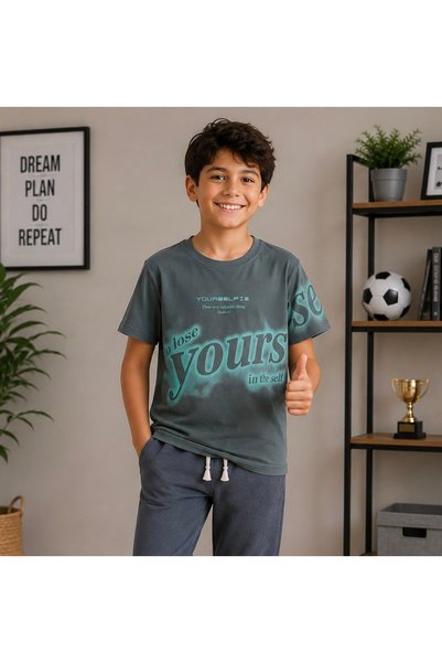 ecrin kids Erkek Çocuk "Yours" Baskılı Antrasit/Gri T-Shirt