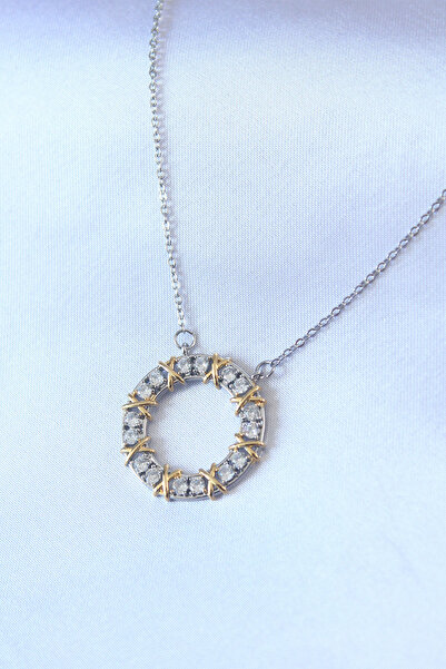 OGHAMAY 316L Steel Silver Color Zircon Stone Gold Detail Xoxo Women's Necklace