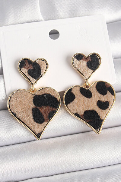 OGHAMAY Brass Gold Color Dangle Leopard Heart Model Women's Earrings