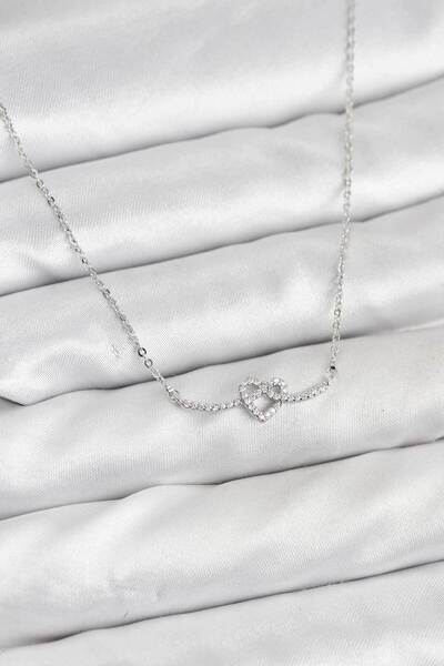 OGHAMAY Brass Silver Color Knot Heart Model Women's Necklace
