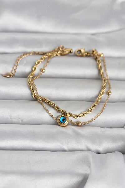 OGHAMAY 316L Steel Gold Color Twisted Chain and Evil Eye Women's Bracelet