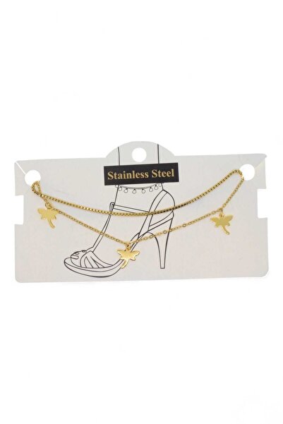 OGHAMAY Gold Color Elevator Sf 3 Piece Dragonfly Steel Anklet - 3432