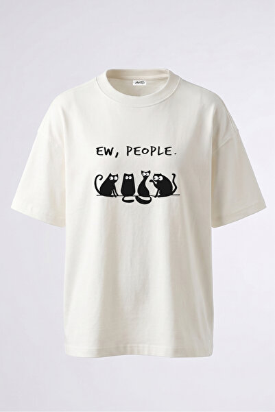 Anetos Tricou supradimensionat din bumbac alb, cu imprimeu pe spate, Ew Peopl...