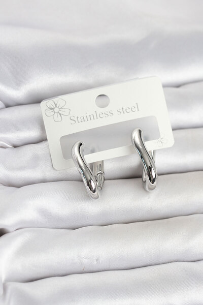 OGHAMAY 316L Steel Silver Color Asymmetric Hoop Model Women's Earrings