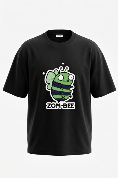 Anetos Zom Bee Design Back Printed Cotton Black Oversize T-Shirt
