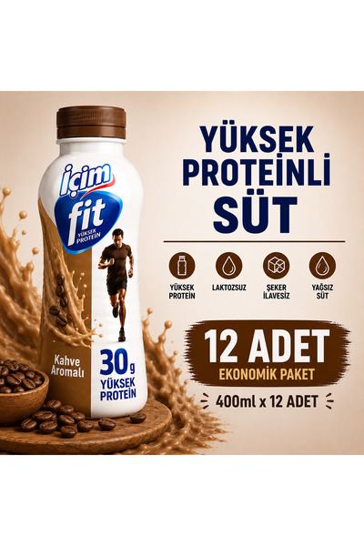 İçim Fit Yüksek Proteinli Kahveli Laktozsuz Süt 400 ml x 12 Adet
