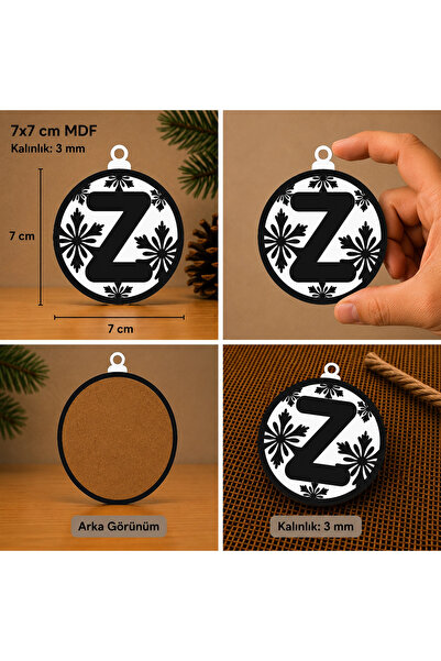 Reysa Tasarım Letter Z Christmas Ornament – Mdf Pine Tree Patterned Hanging D...