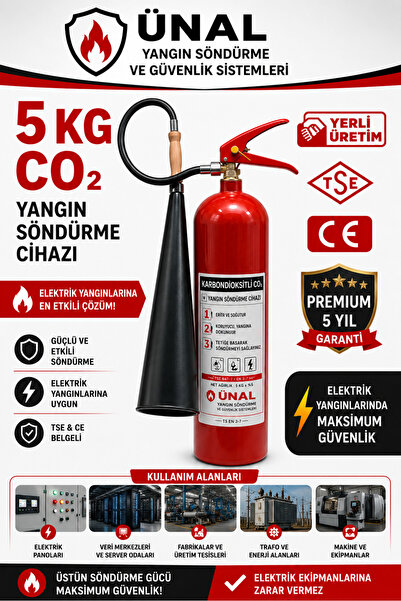 ünalgrup 5 KG CO2 Karbondioksitli Yangın Söndürme Cihazı TSE CE Belgeli Elekt...