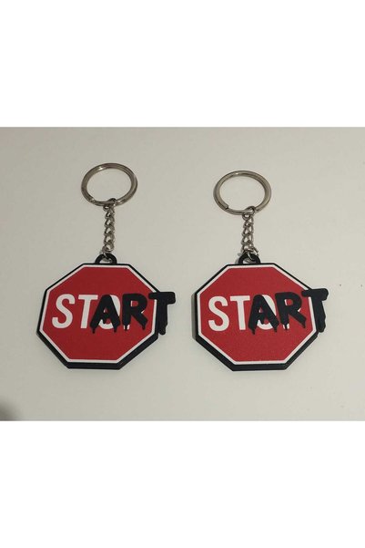 3D Layshop Set of 2 Start Stop Sign Keychains - Street Style Motivational Couple and Kanka Bag Ornament